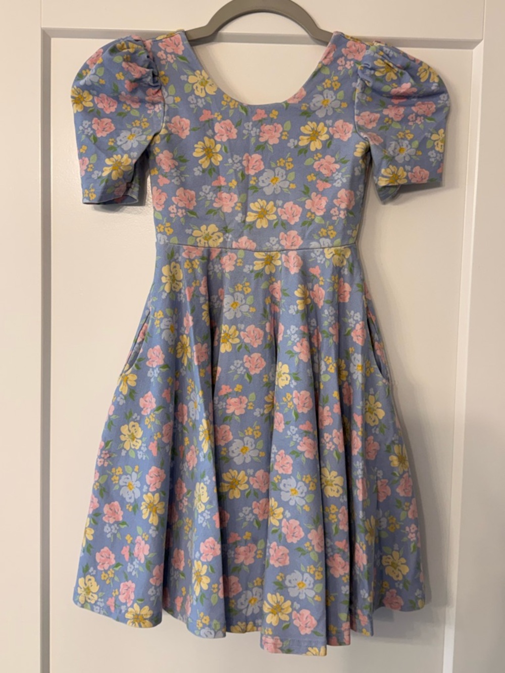 Remie Girl Girls' Blue Floral Puff-Sleeve Dress